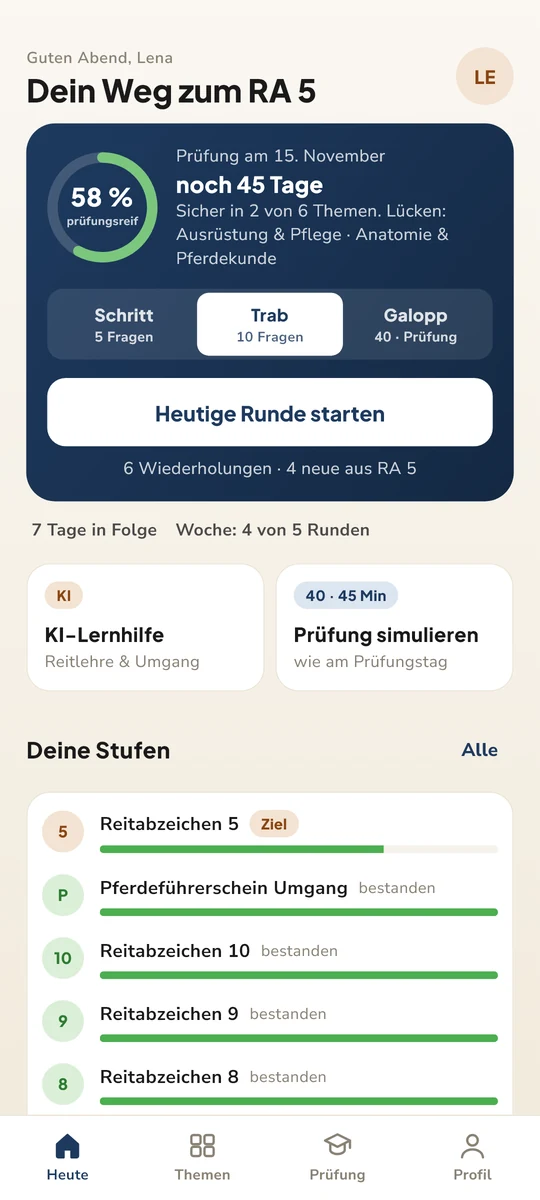 Startseite Heute mit persönlicher Tagesrunde