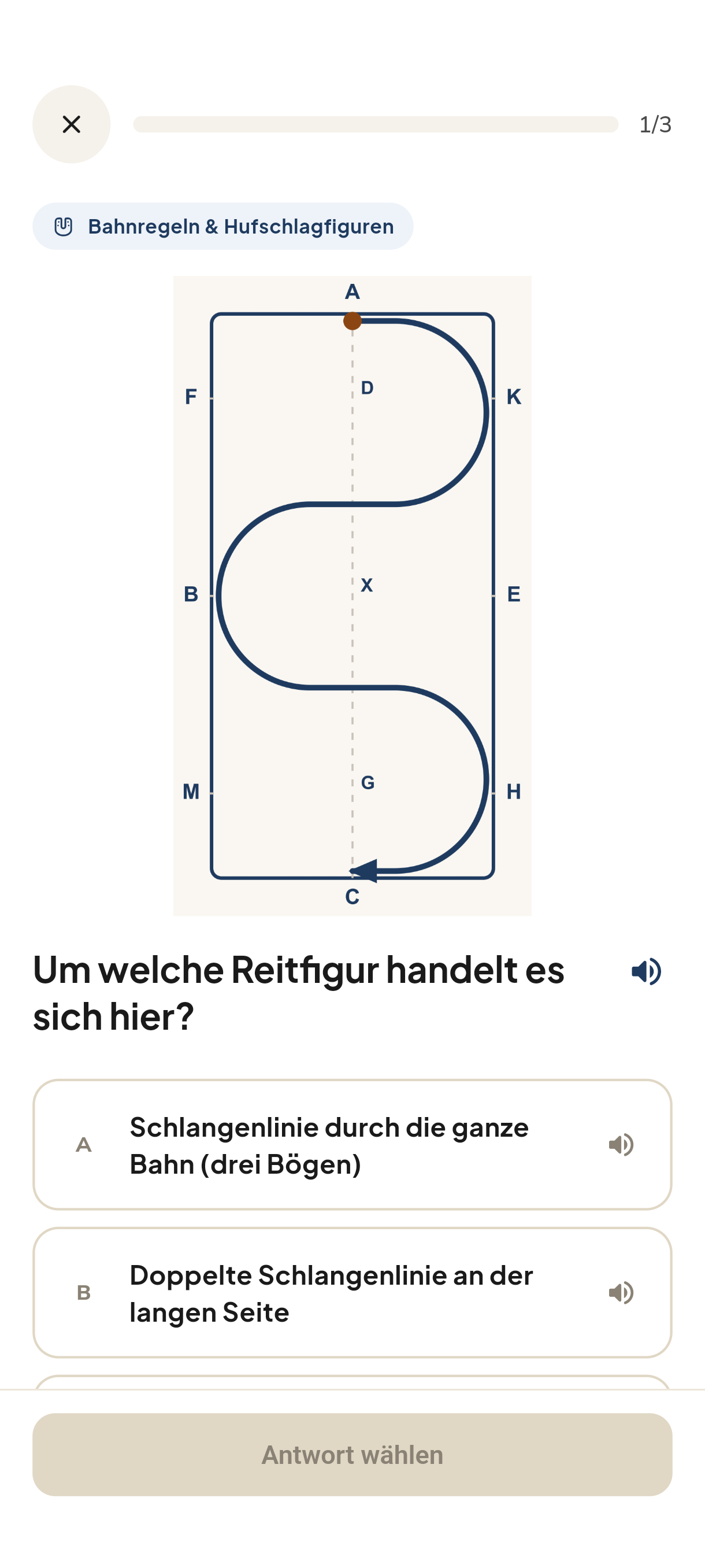Hufschlag App: Übungsfrage zu einer Reitfigur mit Antworten